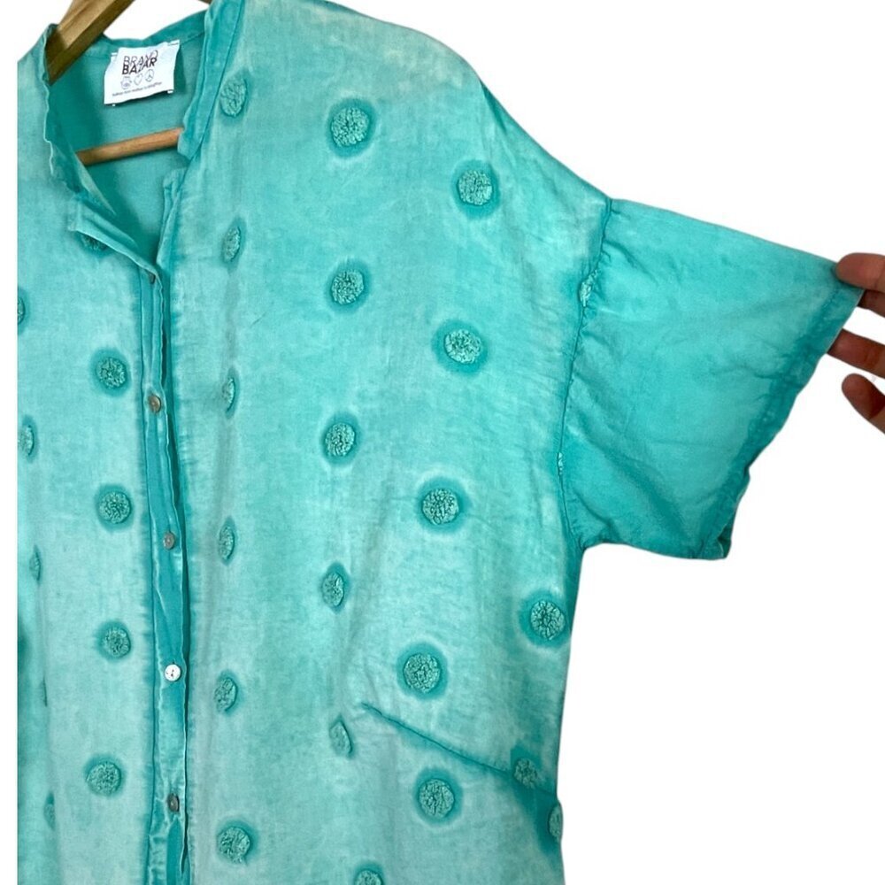 BRAND BAZAR TURQUOISE MADE IN ITALY BUTTON UP TOP - Picture 5 of 8